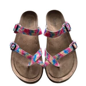 Natural Reflections Multicolor Tie Dye Crisscross Double Strap Sandals